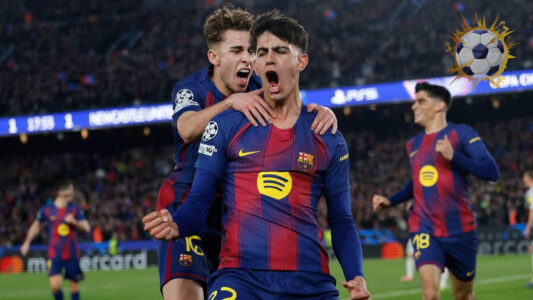 احتفال لاعبي برشلونة بالأهداف السبعة في مرمى نيوكاسل بدوري أبطال أوروبا